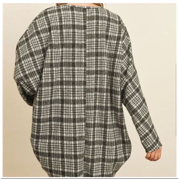 Riah Fashion Gray Open Plaid Cardigan with Pockets L - Picture 3 of 13
